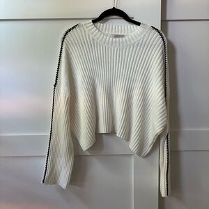 Sincerely Jules White Crew Neck Sweater with Ribbed Knit